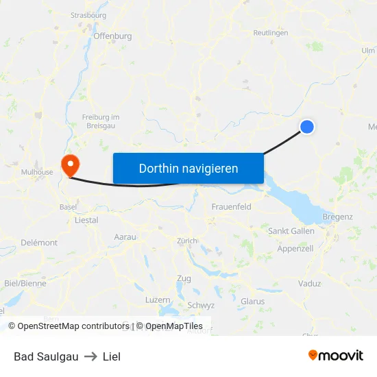Bad Saulgau to Liel map