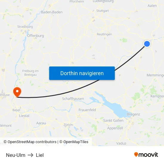 Neu-Ulm to Liel map