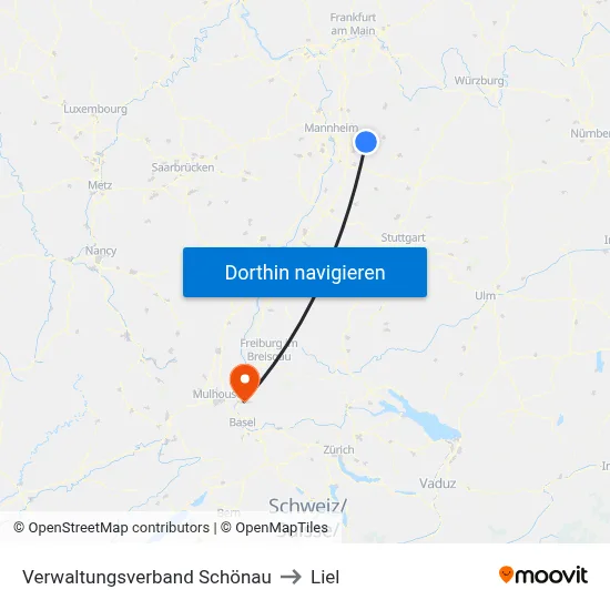 Verwaltungsverband Schönau to Liel map