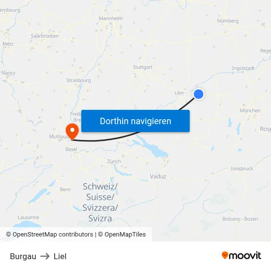Burgau to Liel map