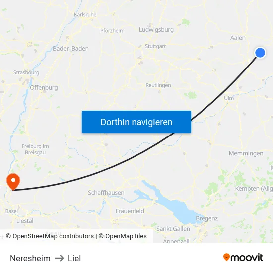 Neresheim to Liel map