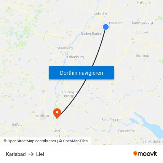 Karlsbad to Liel map