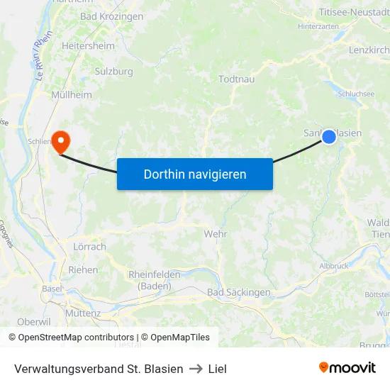 Verwaltungsverband St. Blasien to Liel map