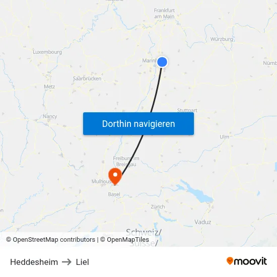 Heddesheim to Liel map