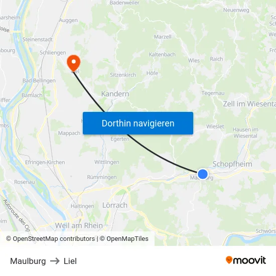 Maulburg to Liel map