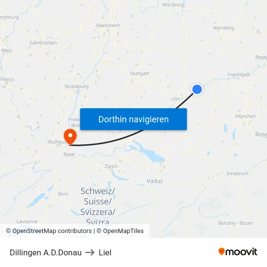 Dillingen A.D.Donau to Liel map