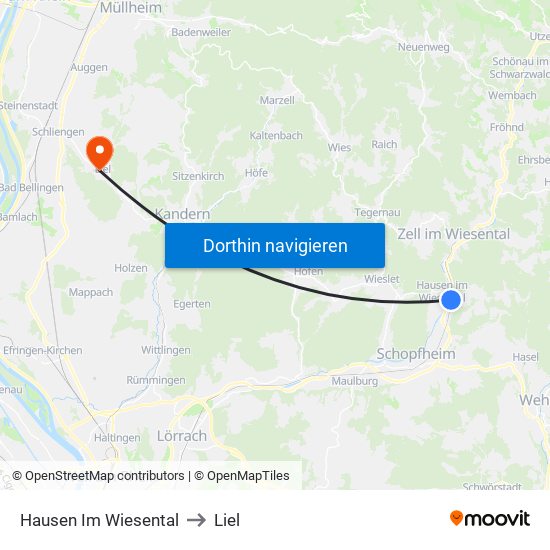 Hausen Im Wiesental to Liel map
