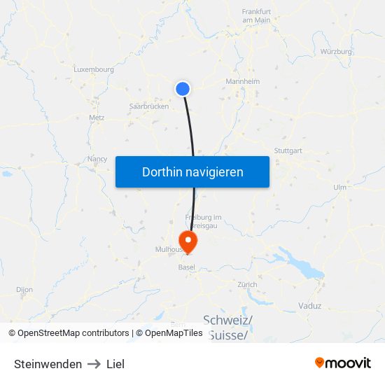 Steinwenden to Liel map