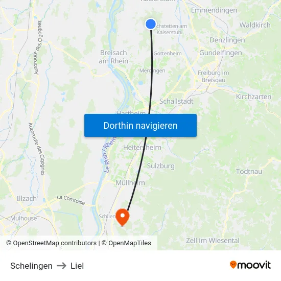 Schelingen to Liel map