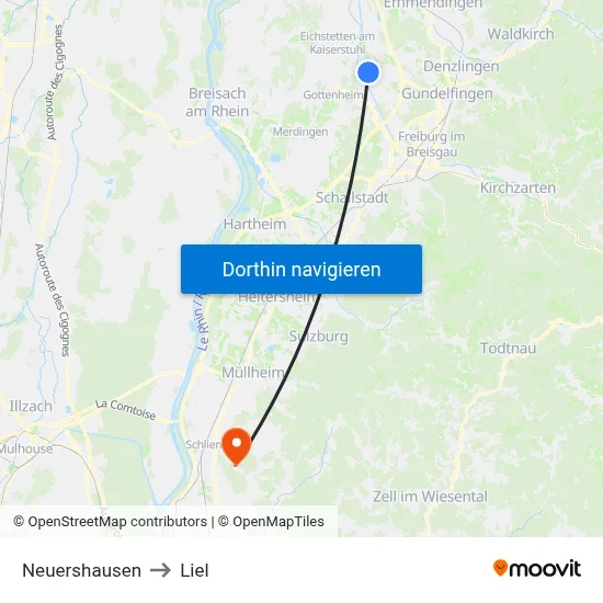 Neuershausen to Liel map