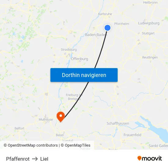 Pfaffenrot to Liel map