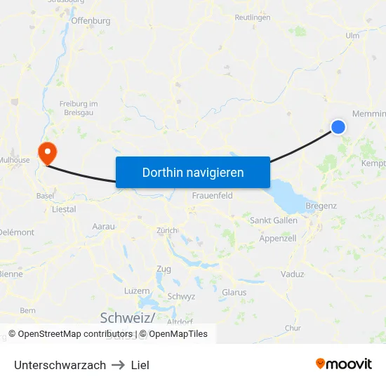 Unterschwarzach to Liel map