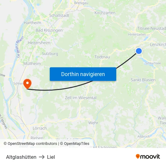 Altglashütten to Liel map