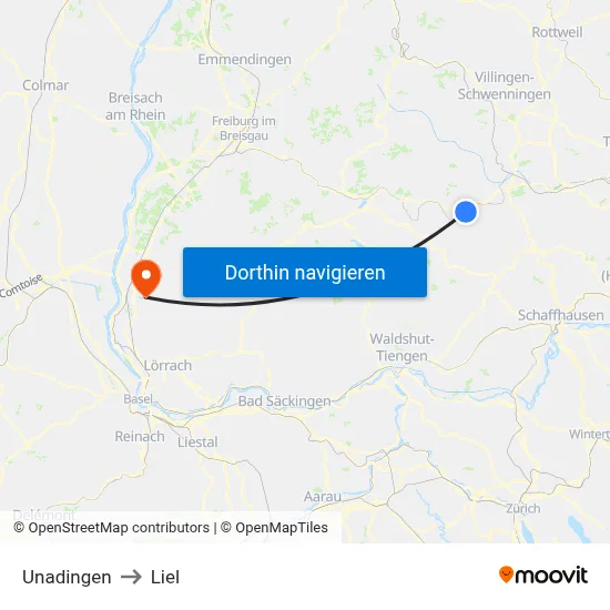 Unadingen to Liel map