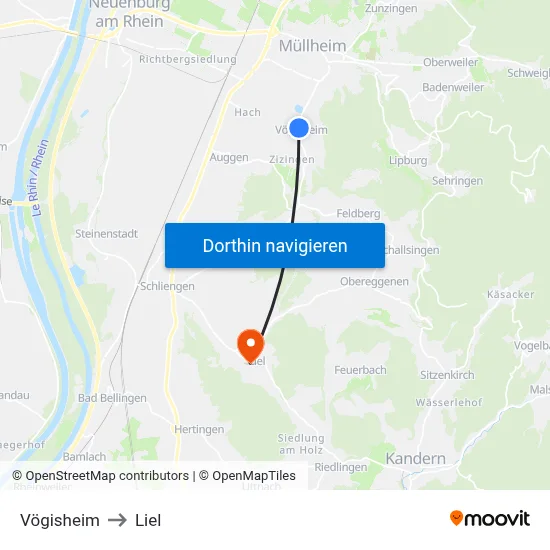 Vögisheim to Liel map