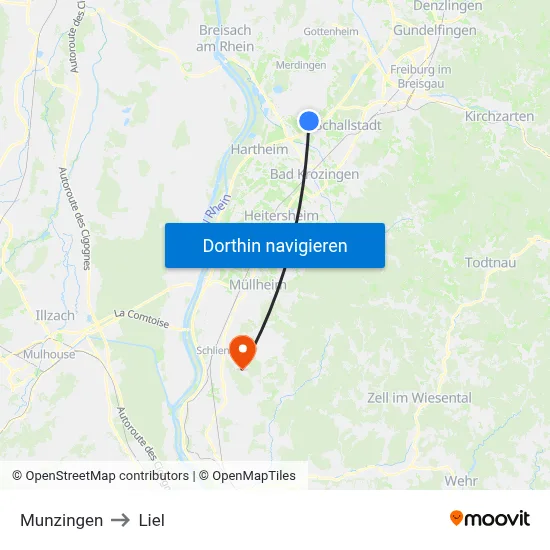 Munzingen to Liel map