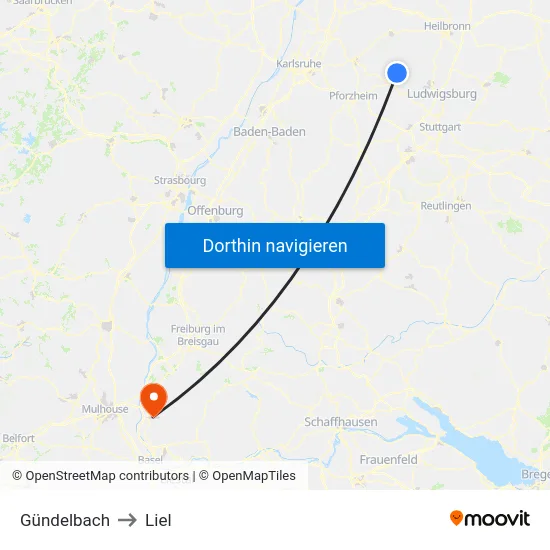 Gündelbach to Liel map