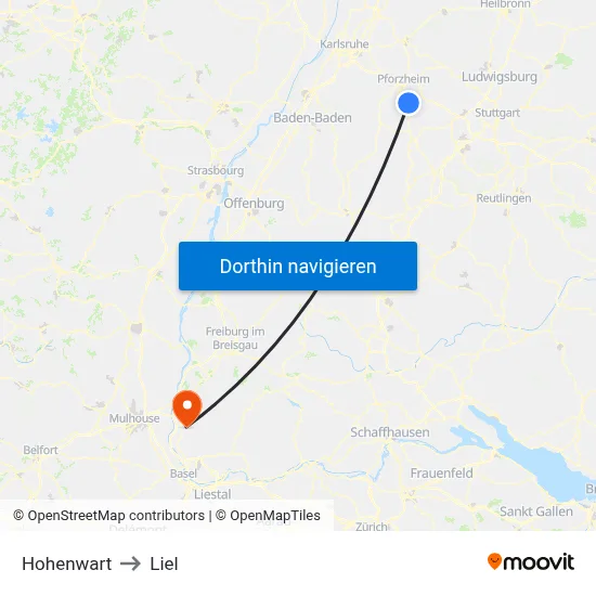Hohenwart to Liel map