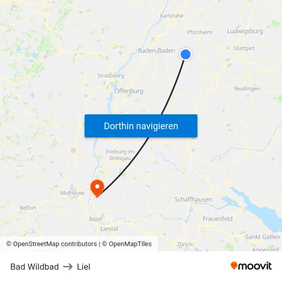 Bad Wildbad to Liel map