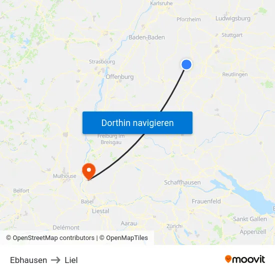 Ebhausen to Liel map