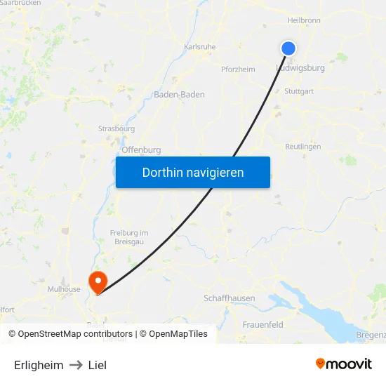 Erligheim to Liel map