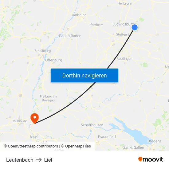 Leutenbach to Liel map