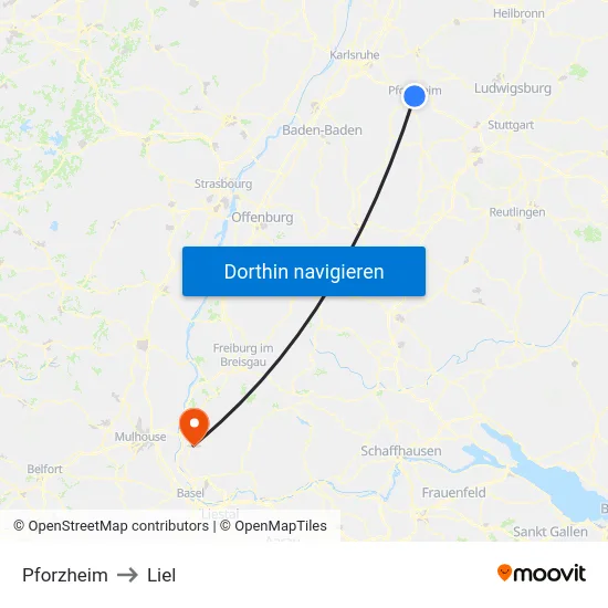 Pforzheim to Liel map