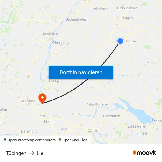 Tübingen to Liel map