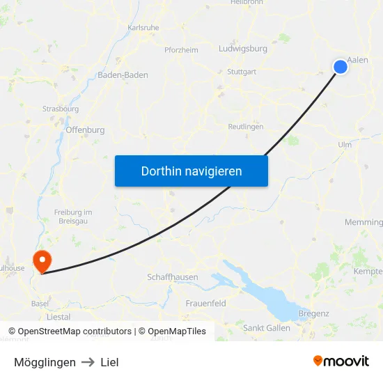 Mögglingen to Liel map