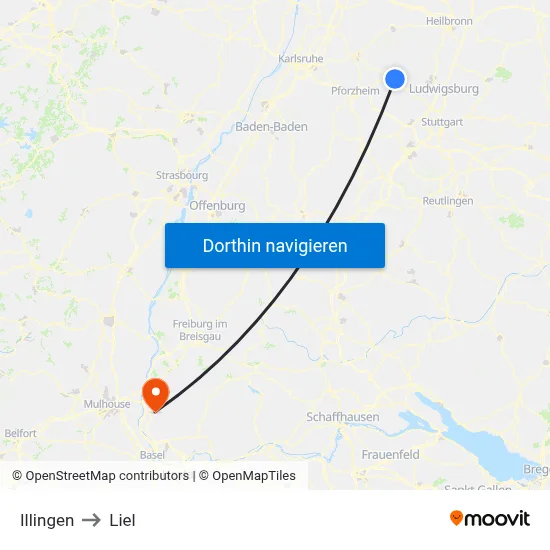 Illingen to Liel map