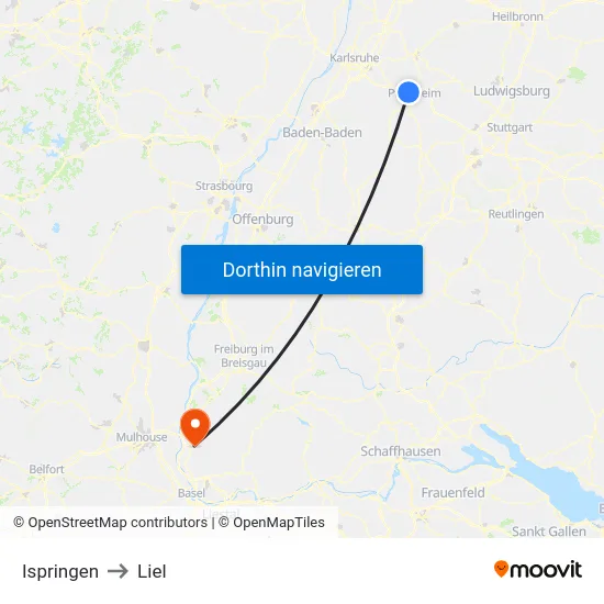 Ispringen to Liel map