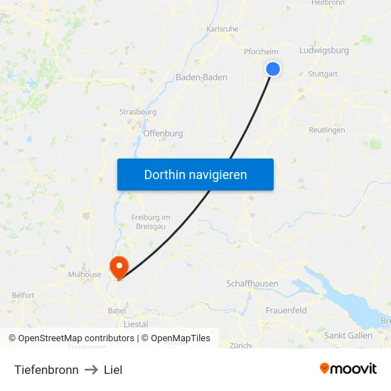 Tiefenbronn to Liel map