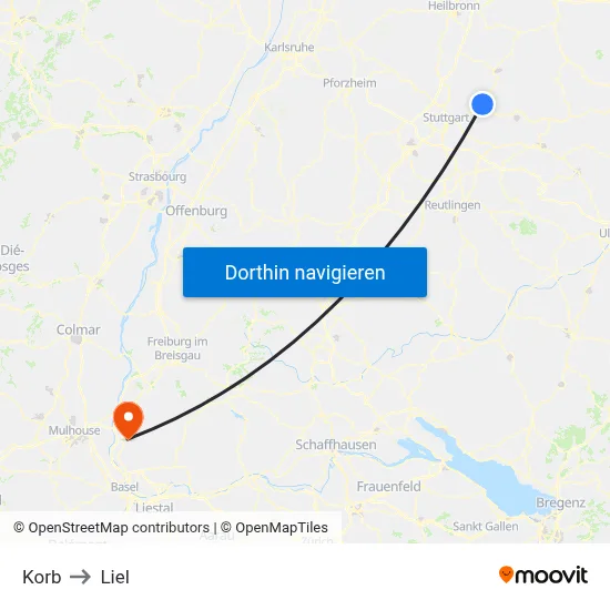 Korb to Liel map