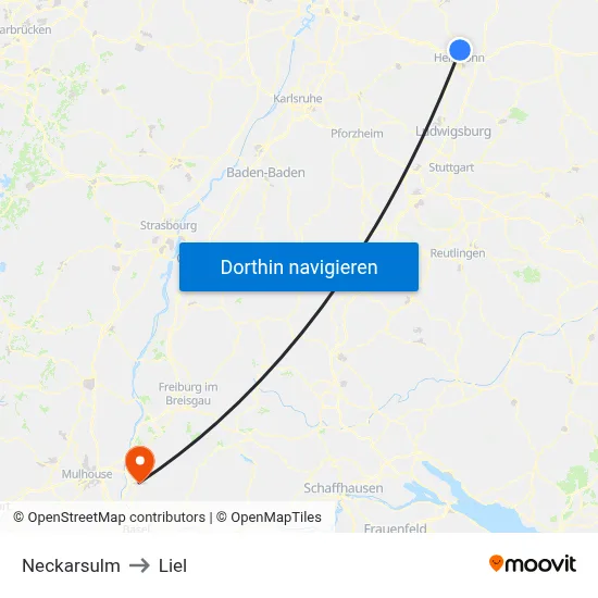 Neckarsulm to Liel map