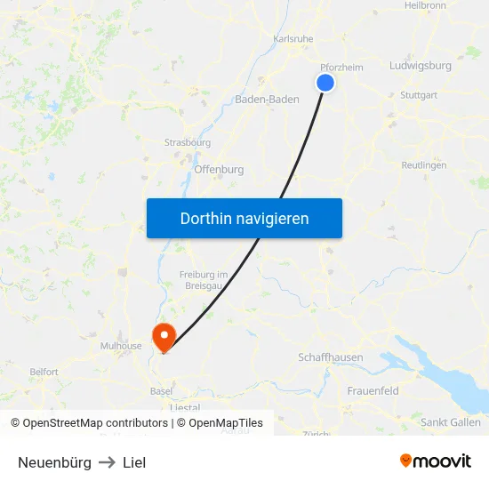 Neuenbürg to Liel map