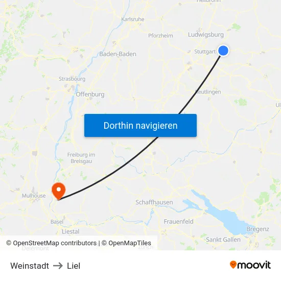 Weinstadt to Liel map