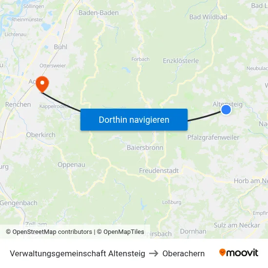 Verwaltungsgemeinschaft Altensteig to Oberachern map