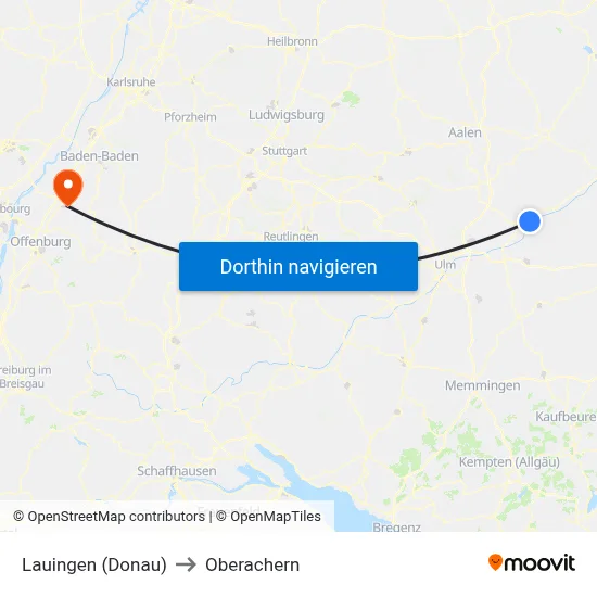 Lauingen (Donau) to Oberachern map