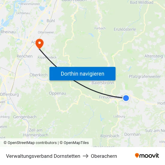 Verwaltungsverband Dornstetten to Oberachern map