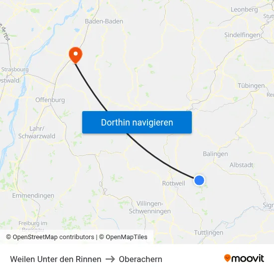 Weilen Unter den Rinnen to Oberachern map