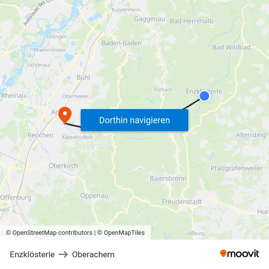 Enzklösterle to Oberachern map