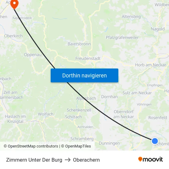 Zimmern Unter Der Burg to Oberachern map