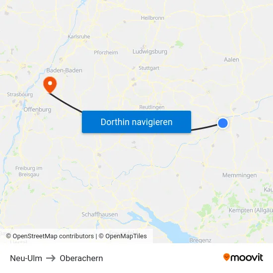 Neu-Ulm to Oberachern map