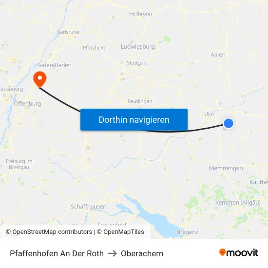 Pfaffenhofen An Der Roth to Oberachern map