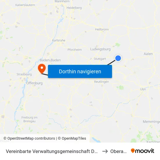 Vereinbarte Verwaltungsgemeinschaft Der Stadt Schorndorf to Oberachern map