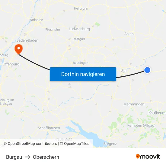 Burgau to Oberachern map