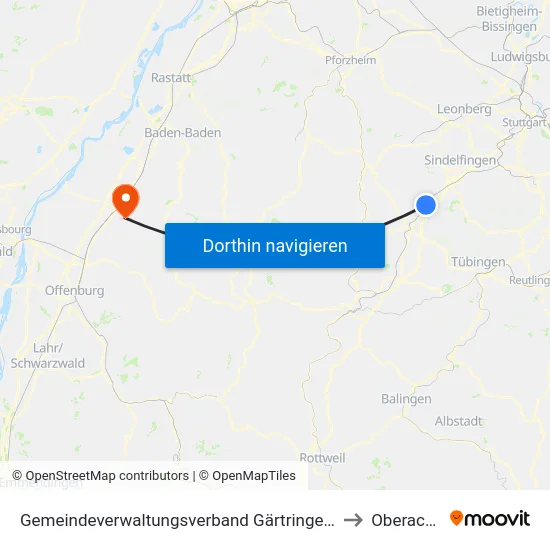 Gemeindeverwaltungsverband Gärtringen/Ehningen to Oberachern map