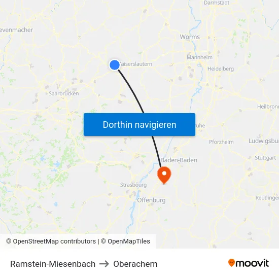 Ramstein-Miesenbach to Oberachern map