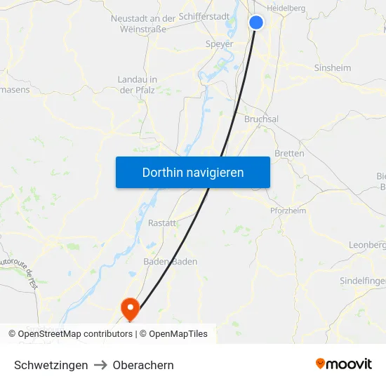 Schwetzingen to Oberachern map
