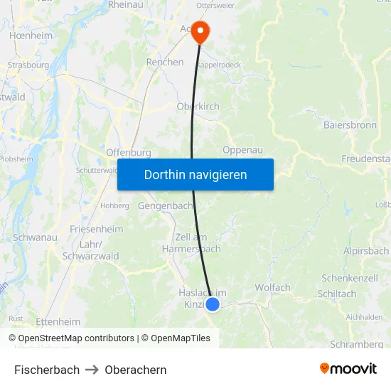Fischerbach to Oberachern map